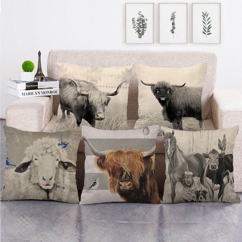 45cm*45cm sheep and cow black design cushion cover lin..